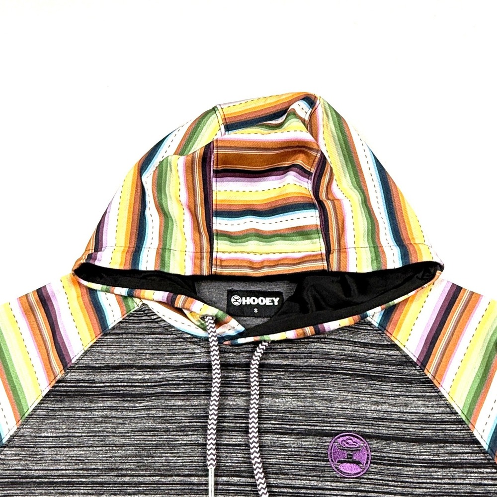 HOOEY Rainbow Stripe Raglan Hoodie Pullover‎ Pocket Gray Black Size S
